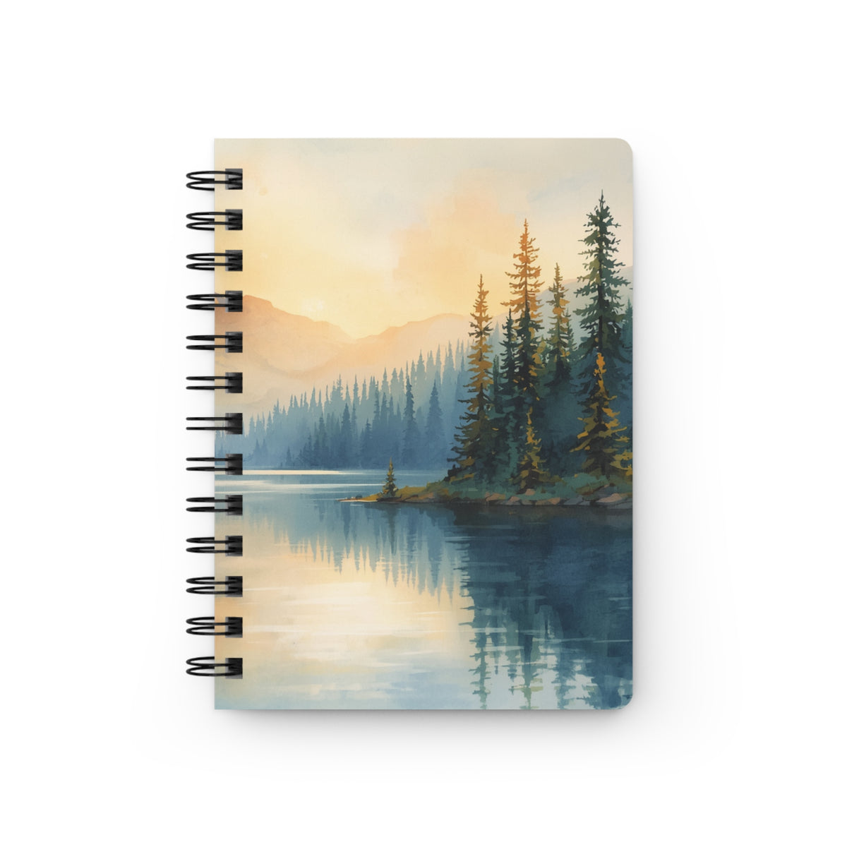 Spiral Notebook — Tranquil Mountain Lake Journal, Pine Forest Sunrise Writing Notebook