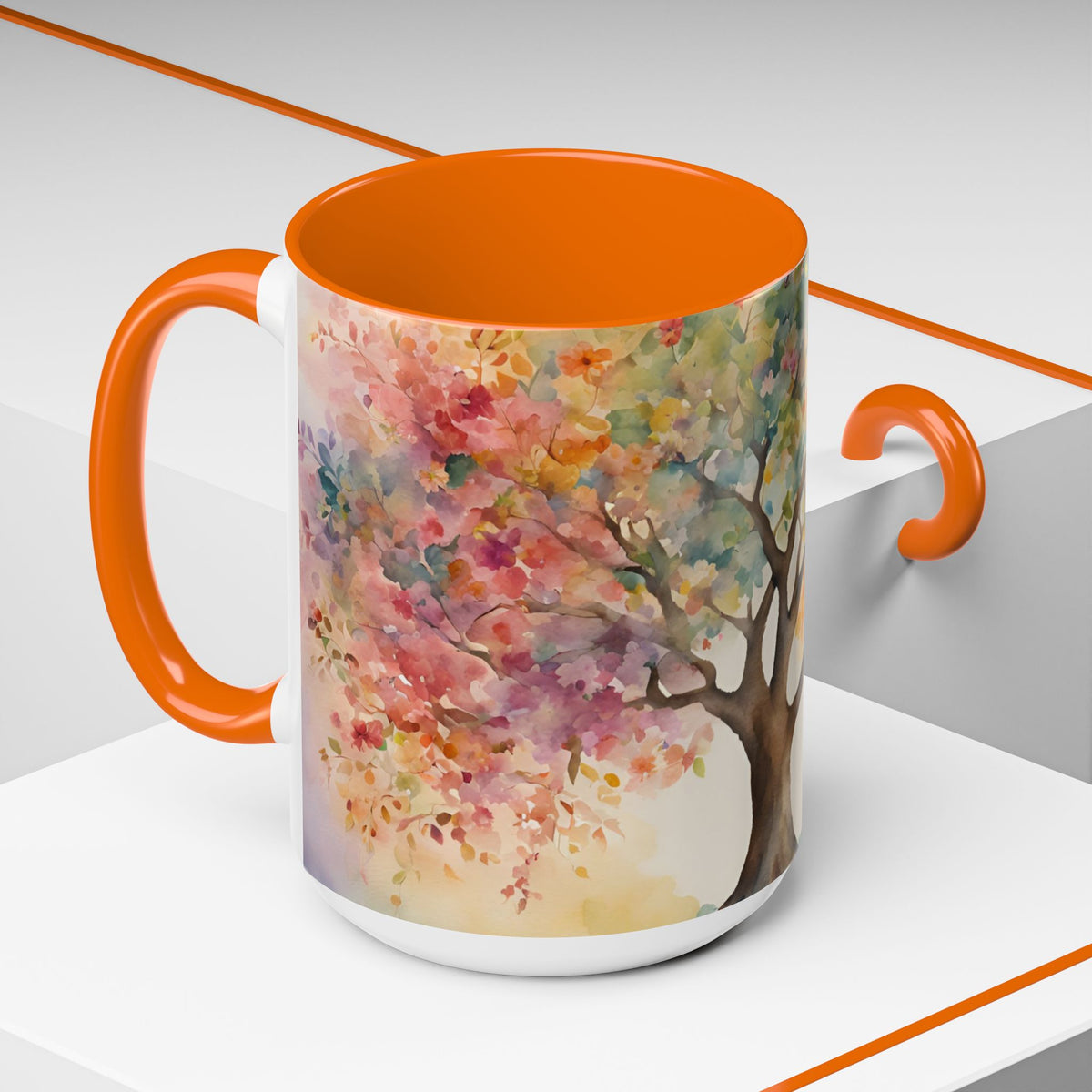 Watercolor Tree Accent Coffee Mug — Colorful Nature Art 11/15oz