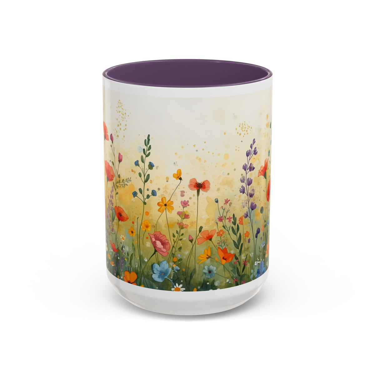 Floral Meadow Accent Coffee Mug — Watercolor Wildflower 11/15oz