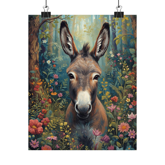 Whimsical Donkey Poster — Matte Vertical Animal Art Print