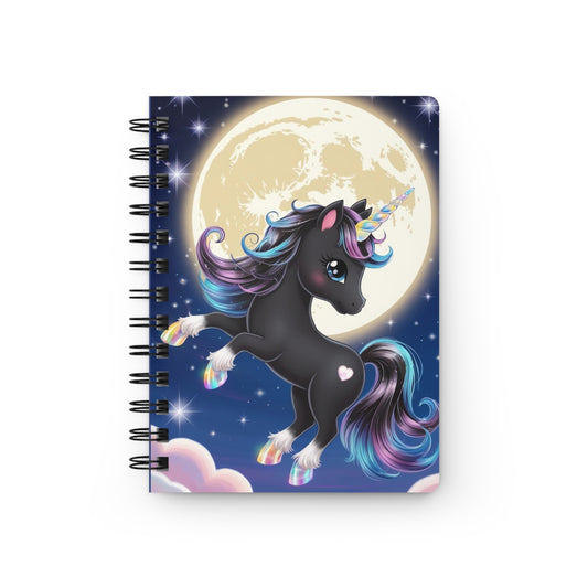 Midnight Black Unicorn Spiral Notebook — Cute Moonlight Magical Journal for Kids & Teens