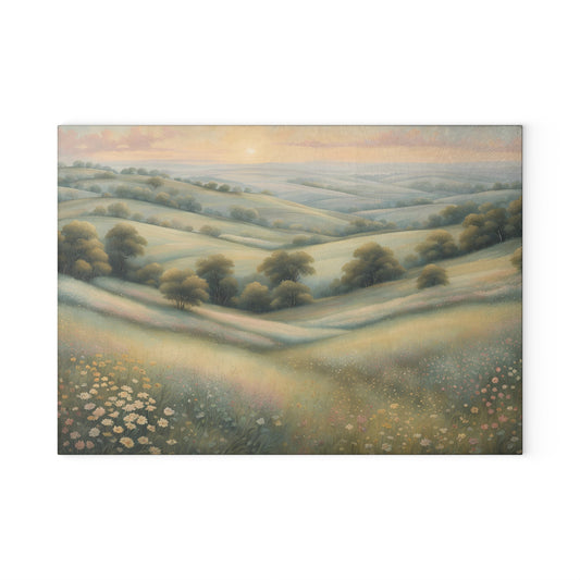 Pastel Countryside Glass Cutting Board – Serene Hills Kitchen Decor