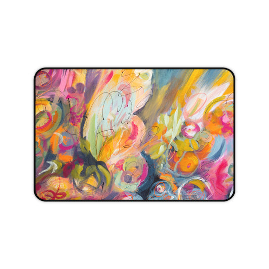 Colorful Abstract Floral Desk Mat — Bright Painterly Desk Pad