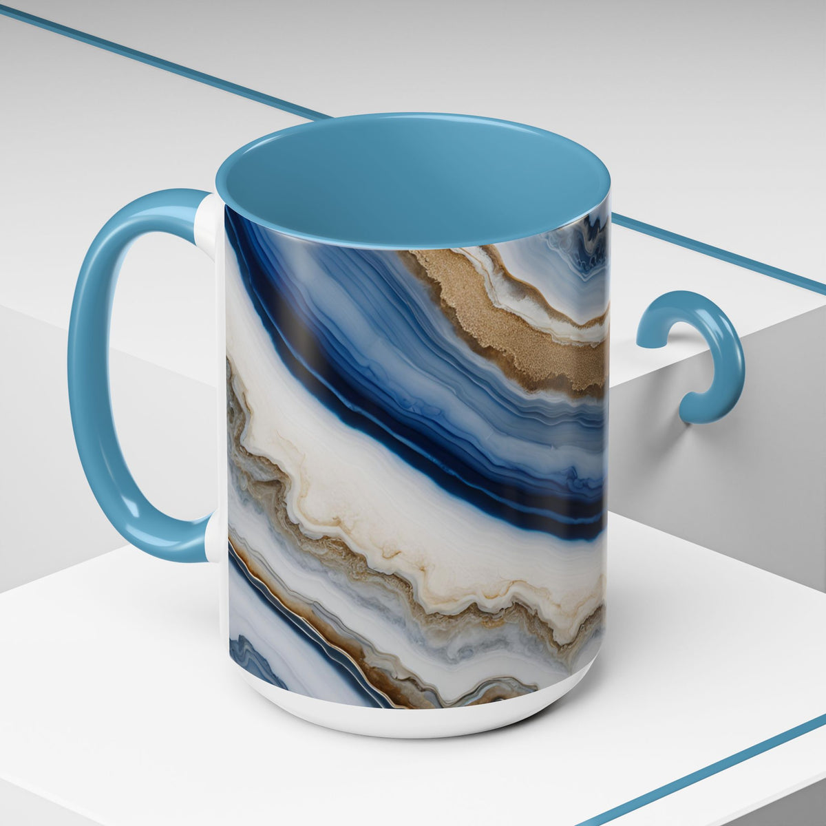 Blue Agate Accent Coffee Mug — Marble Stone Pattern 11/15oz