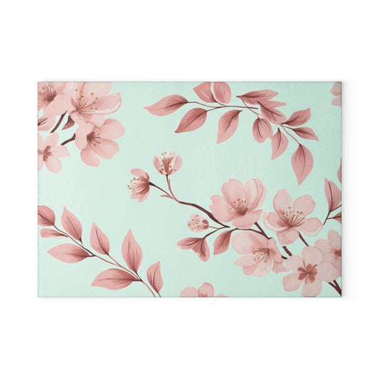 Glass Cutting Board — Pink Floral Cherry Blossom Kitchen Decor