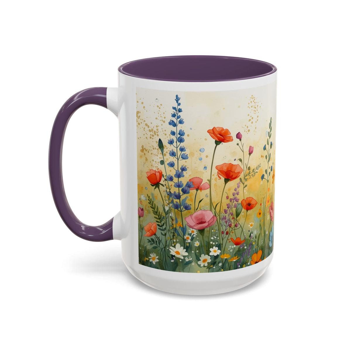 Floral Meadow Accent Coffee Mug — Watercolor Wildflower 11/15oz