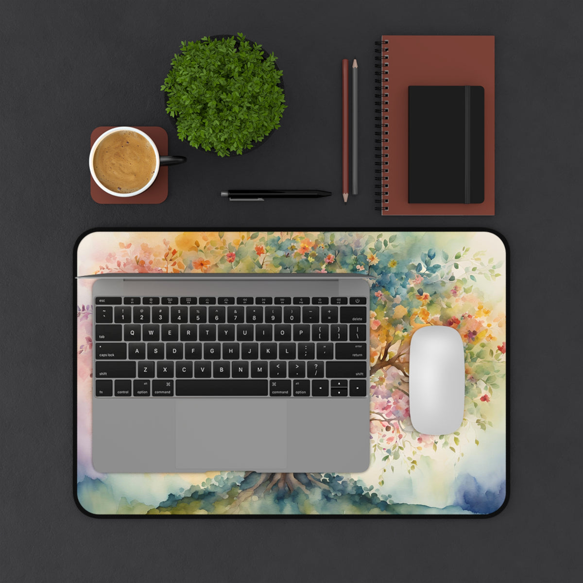 Colorful Watercolor Tree Desk Mat