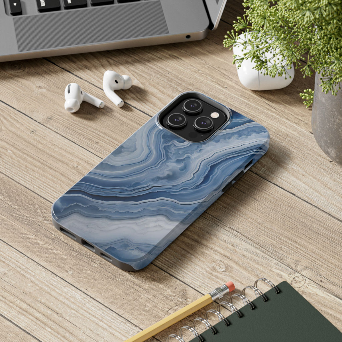 Blue Lace Agate Tough Phone Case — Marble Stone Protective Phone Cover