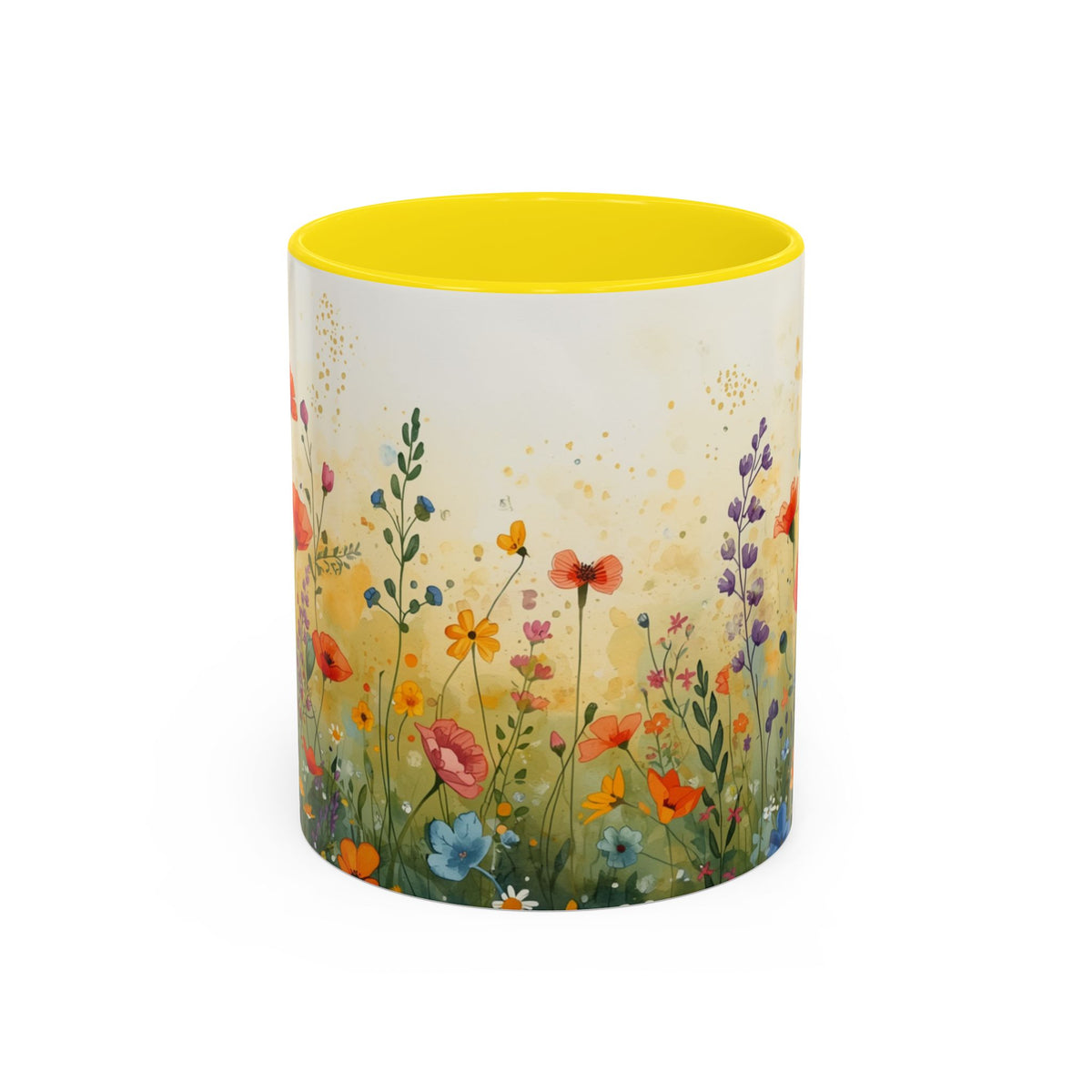 Floral Meadow Accent Coffee Mug — Watercolor Wildflower 11/15oz