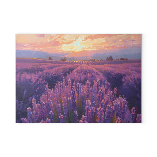Lavender Field Glass Cutting Board - Sunrise Floral Kitchen Decor