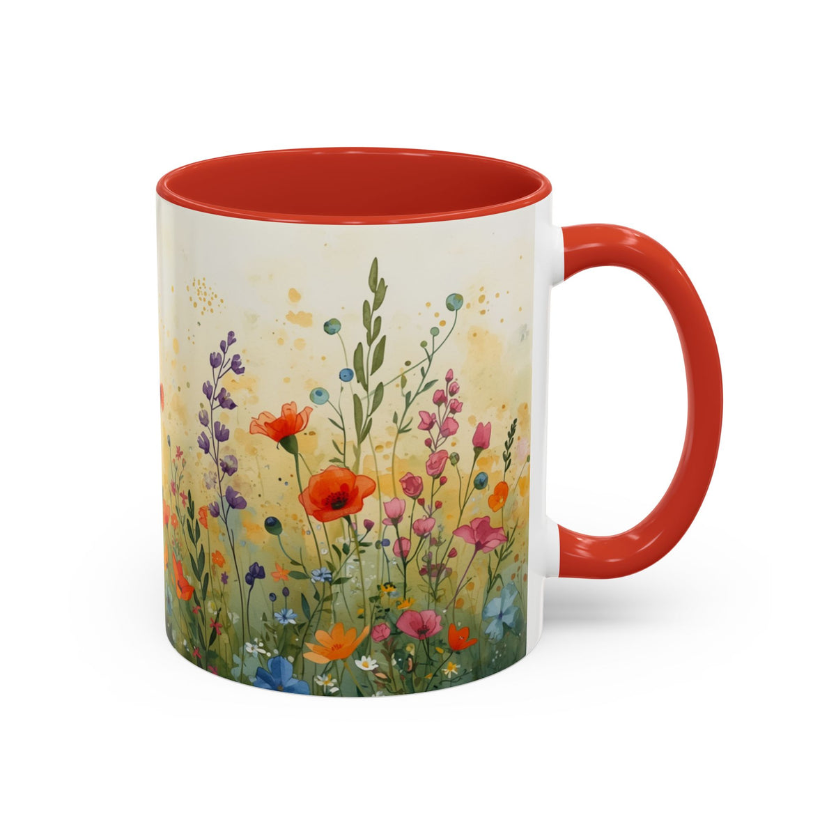 Floral Meadow Accent Coffee Mug — Watercolor Wildflower 11/15oz