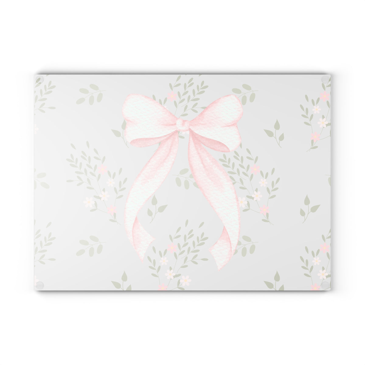Glass Cutting Board — Pink Ribbon Floral Pattern