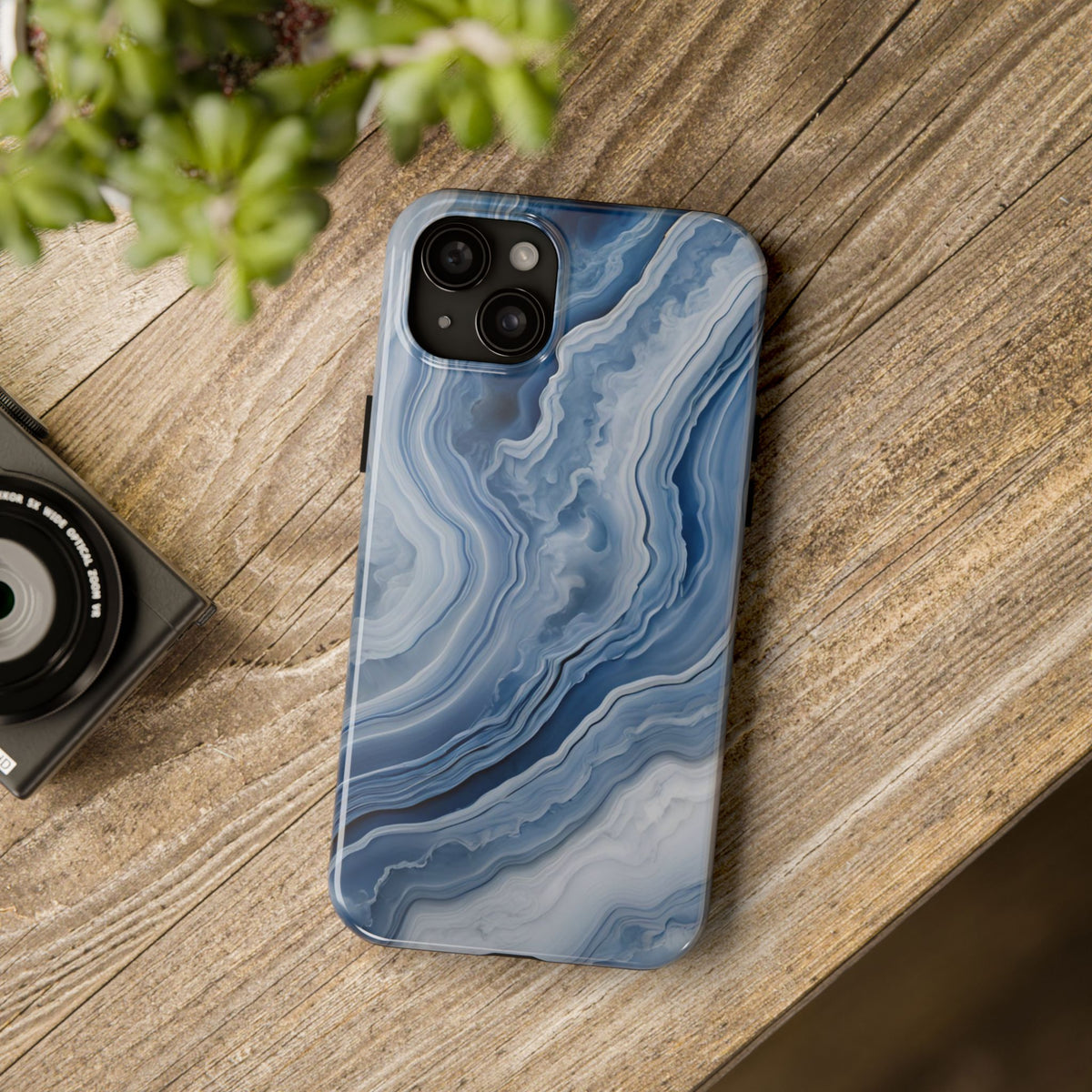 Blue Lace Agate Tough Phone Case — Marble Stone Protective Phone Cover