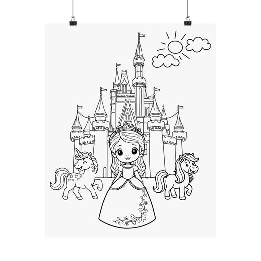 Princess Castle Coloring Poster — Color Your Own Matte Vertical Kids Wall Art