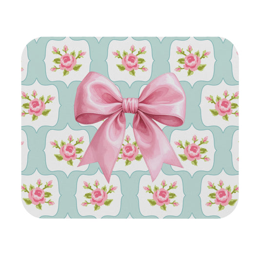 Floral Vintage Pink Bow Mouse Pad