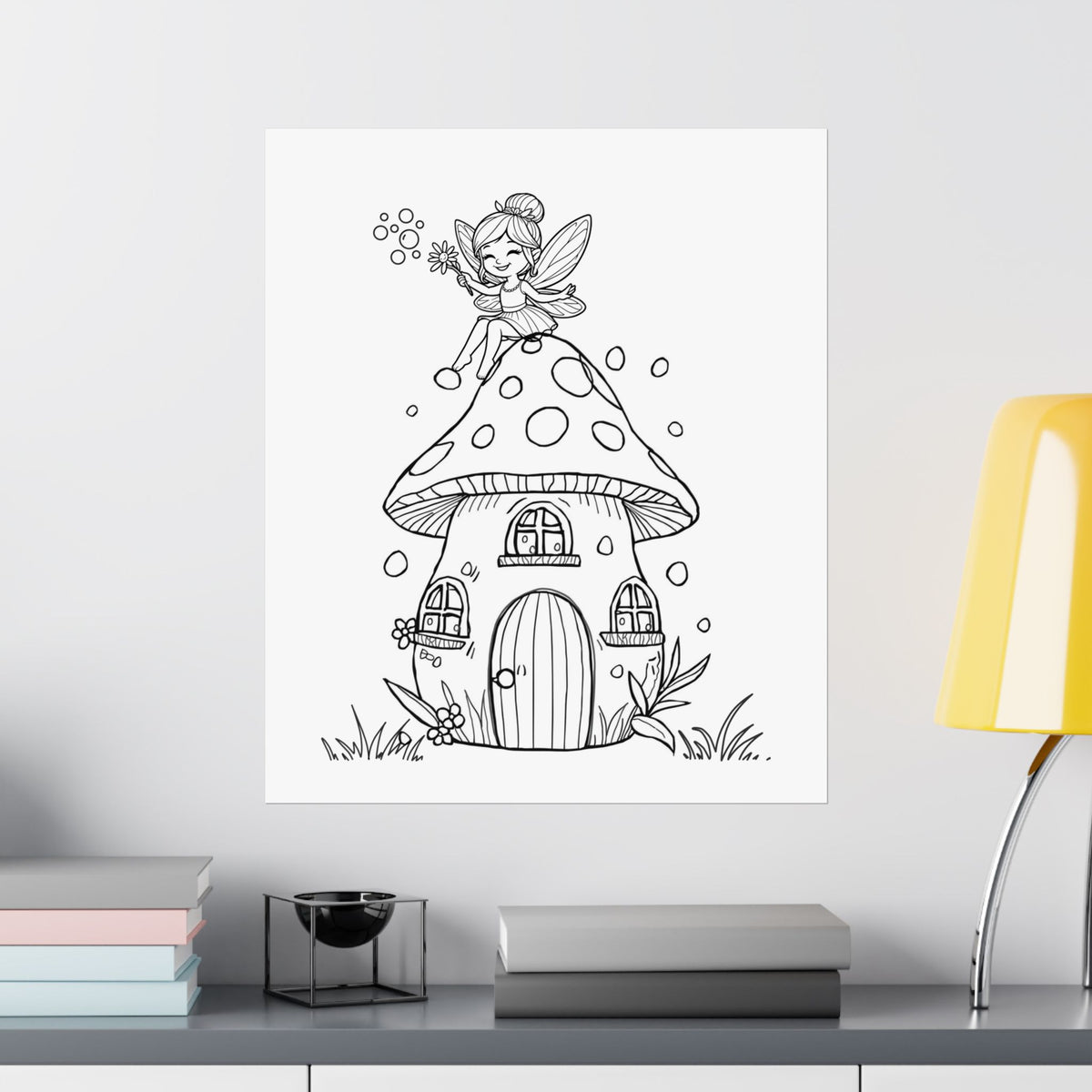 Color Your Own Fairy Poster — Cute Black & White Kids Wall Art
