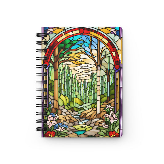 Stained Glass Forest Spiral Journal — Scenic Nature Notebook