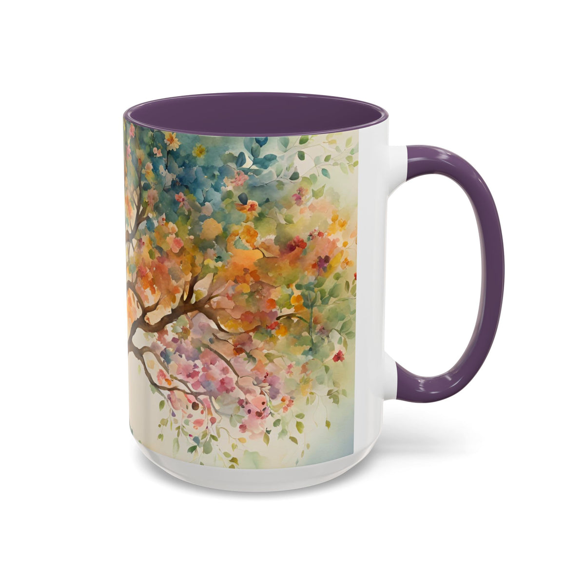 Watercolor Tree Accent Coffee Mug — Colorful Nature Art 11/15oz