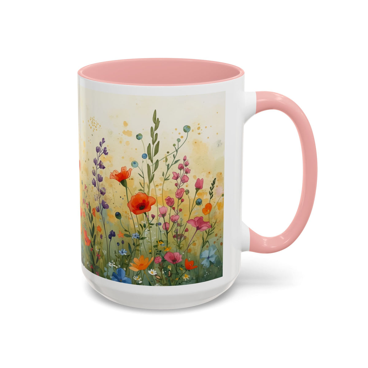 Floral Meadow Accent Coffee Mug — Watercolor Wildflower 11/15oz