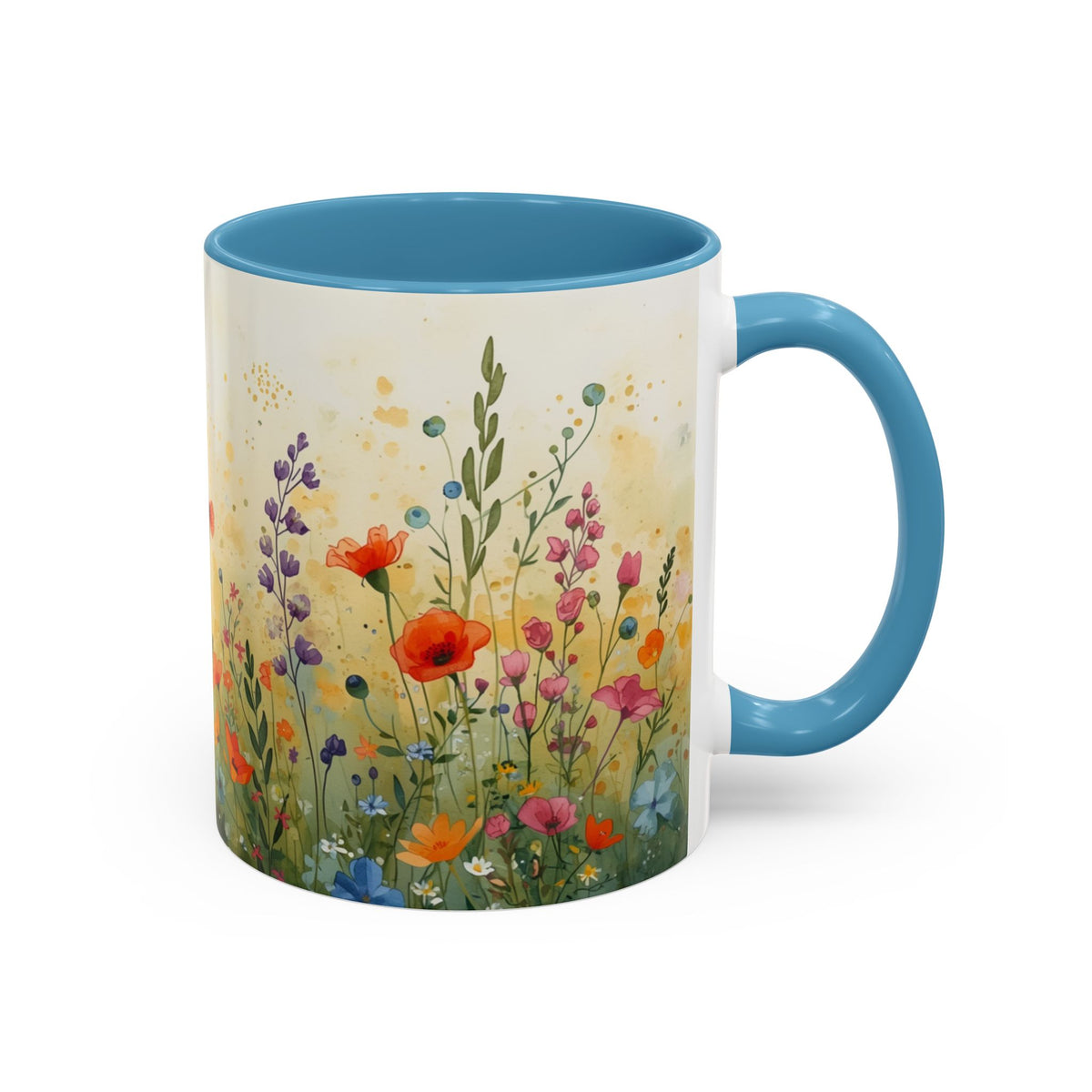 Floral Meadow Accent Coffee Mug — Watercolor Wildflower 11/15oz