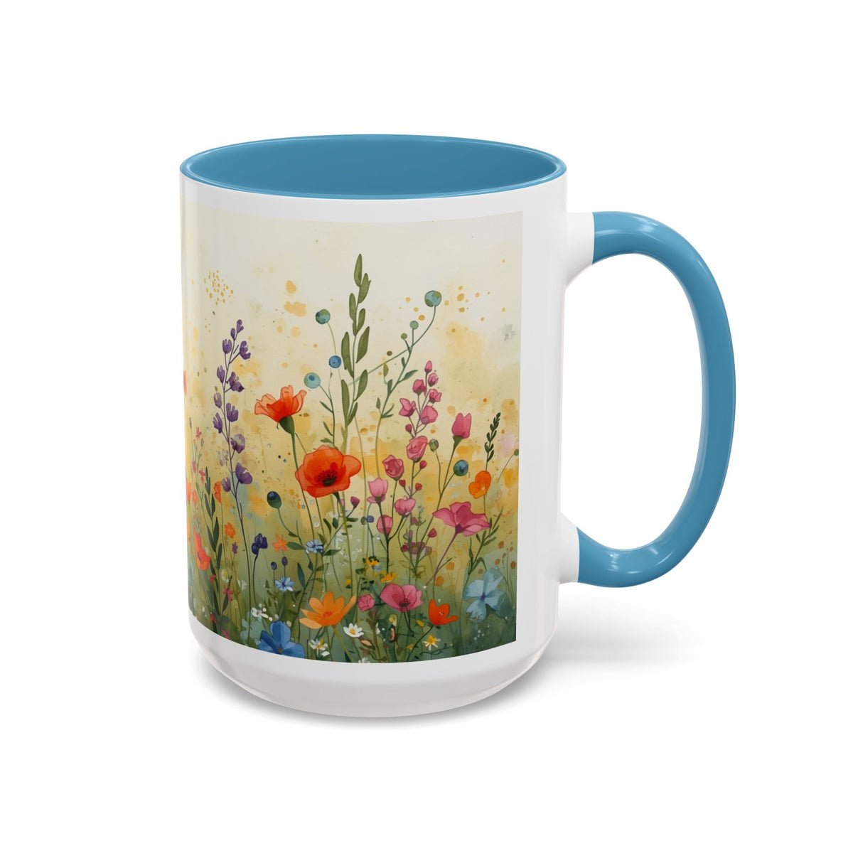 Floral Meadow Accent Coffee Mug — Watercolor Wildflower 11/15oz
