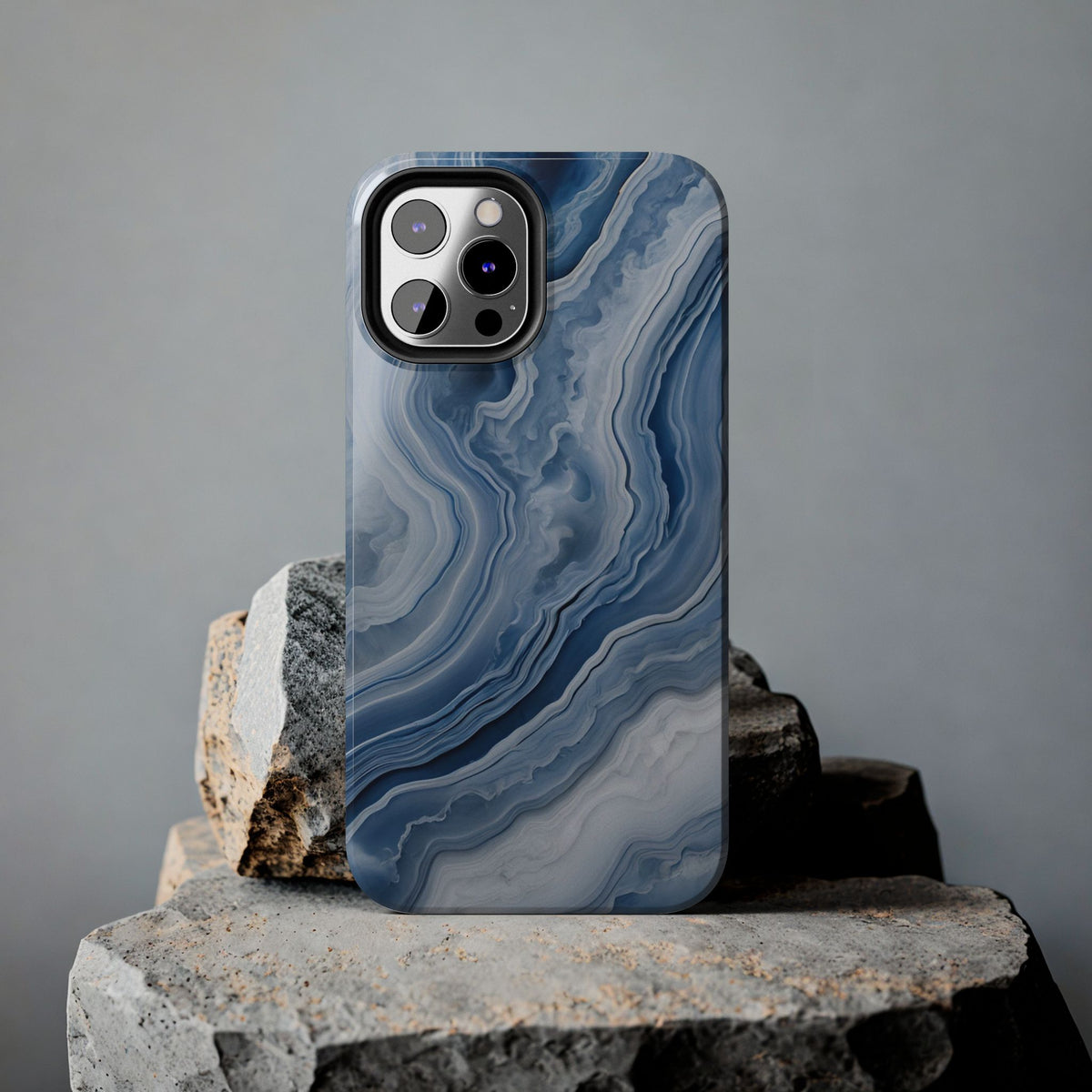 Blue Lace Agate Tough Phone Case — Marble Stone Protective Phone Cover