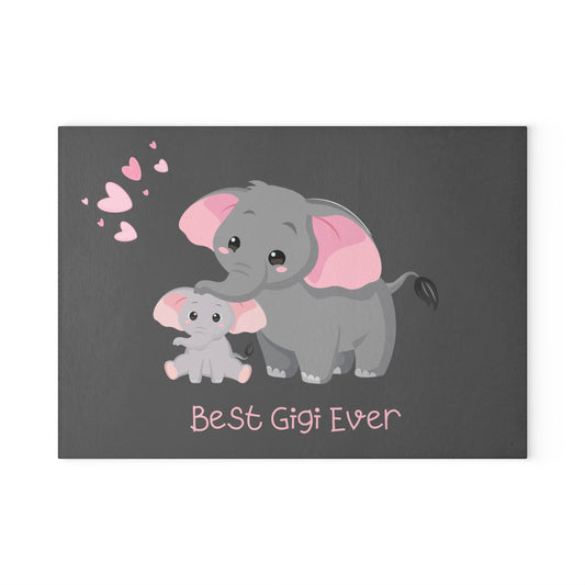 Best Gigi Ever Glass Cutting Board — Cute Elephant Grandma Gift