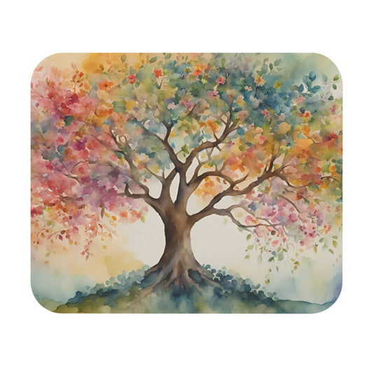 Watercolor Tree Mouse Pad — Colorful Floral Desk Mousepad
