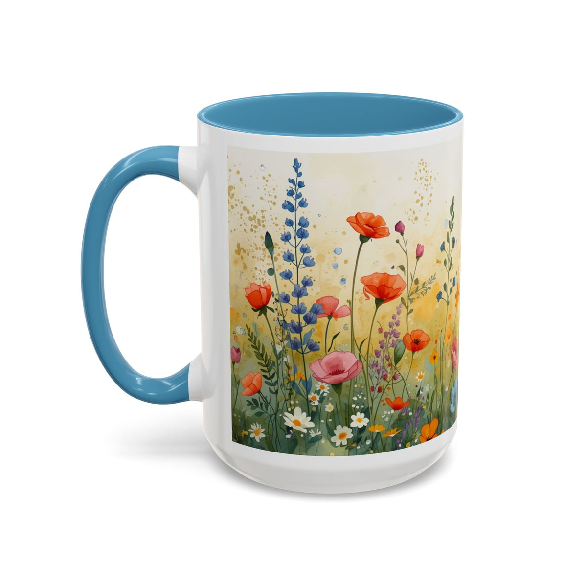 Floral Meadow Accent Coffee Mug — Watercolor Wildflower 11/15oz