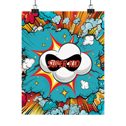 Super Kid Comic Poster — Matte Vertical Kids Room Wall Art