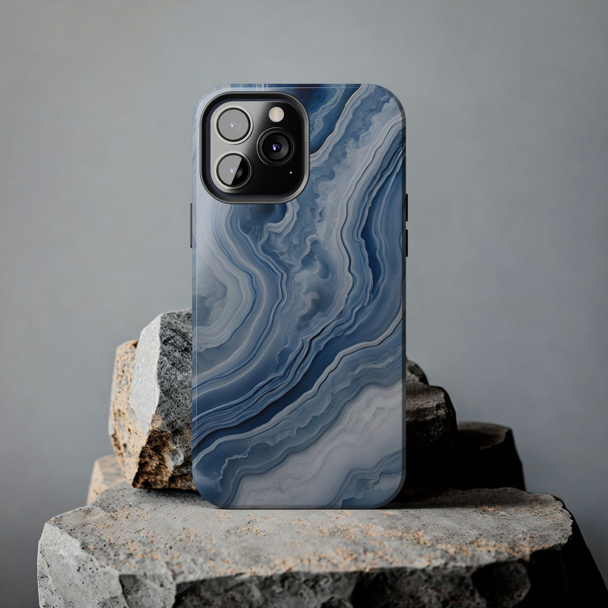 Blue Lace Agate Tough Phone Case — Marble Stone Protective Phone Cover