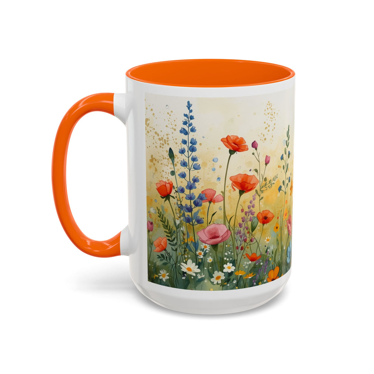 Floral Meadow Accent Coffee Mug — Watercolor Wildflower 11/15oz