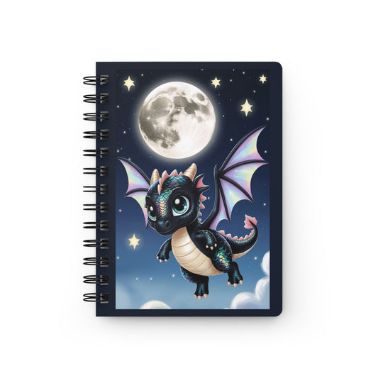 Cute Night Sky Dragon Spiral Notebook — Adorable Baby Dragon Moon Journal