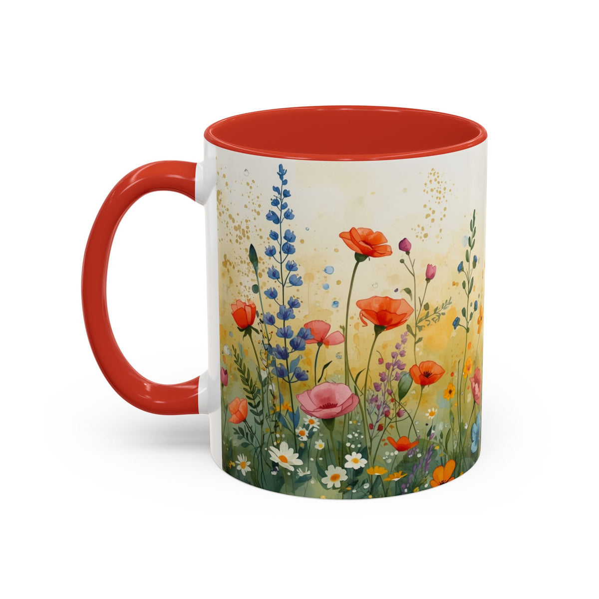 Floral Meadow Accent Coffee Mug — Watercolor Wildflower 11/15oz