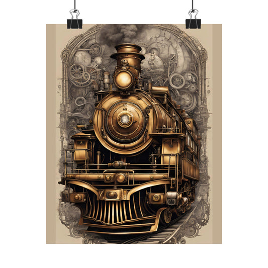 Vintage Steampunk Train Poster — Matte Vertical Locomotive Wall Art