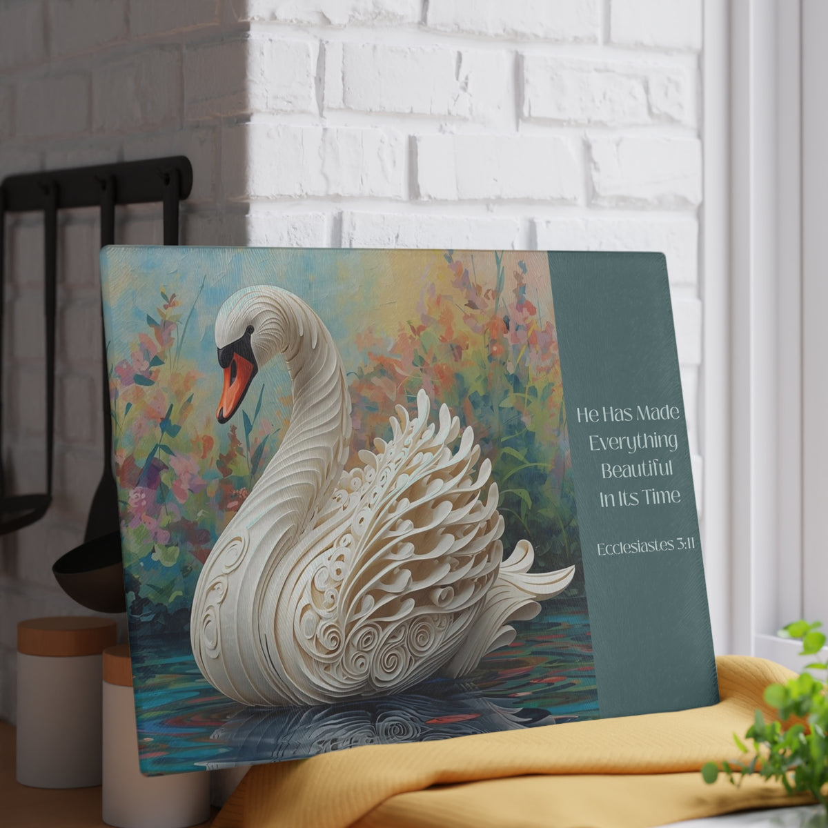 Swan Glass Cutting Board – "He Has Made Everything Beautiful in Its Time" (Ecclesiastes)