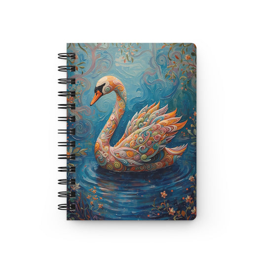 Swirling Swan Spiral-Bound Journal — Artistic Fantasy Notebook for Sketches & Notes