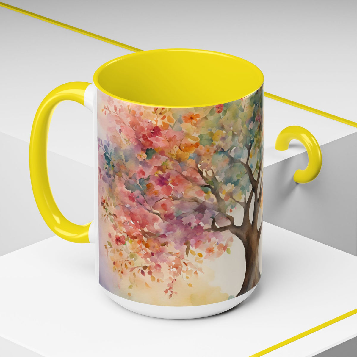 Watercolor Tree Accent Coffee Mug — Colorful Nature Art 11/15oz
