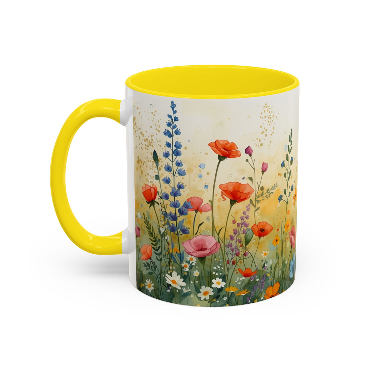 Floral Meadow Accent Coffee Mug — Watercolor Wildflower 11/15oz