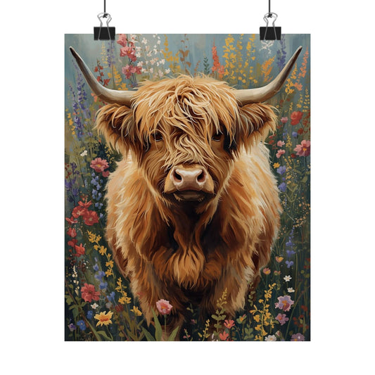 Highland Cow Poster — Matte Vertical Farmhouse Wall Art
