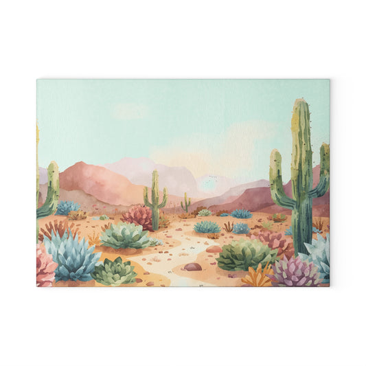 Desert Watercolor Glass Cutting Board – Cactus & Succulent Kitchen Cutting Board