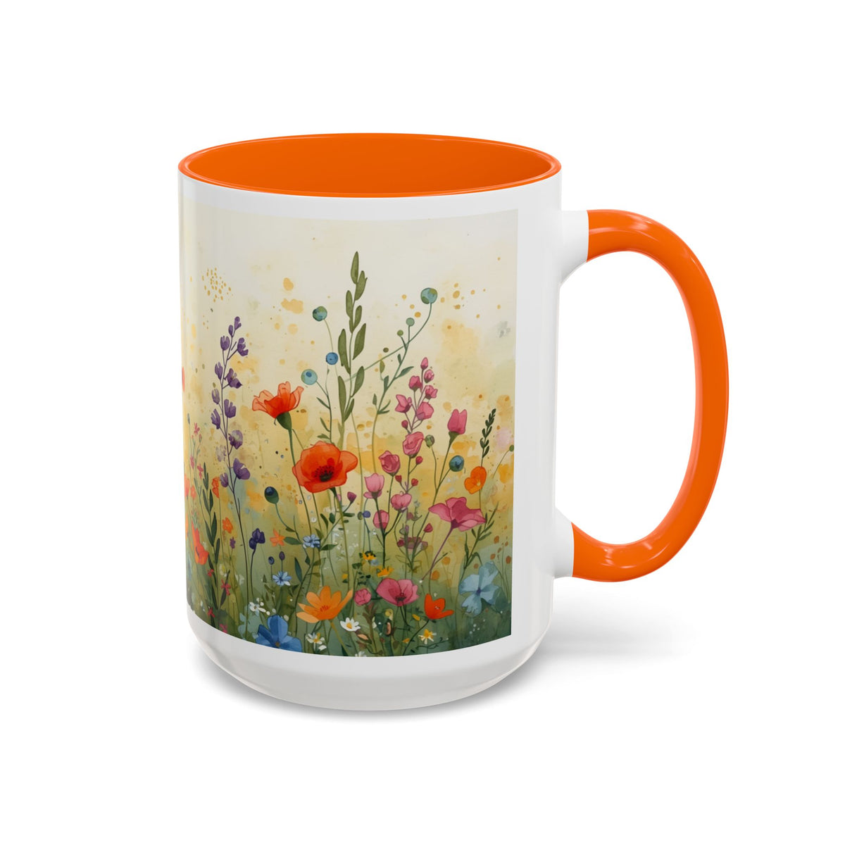 Floral Meadow Accent Coffee Mug — Watercolor Wildflower 11/15oz