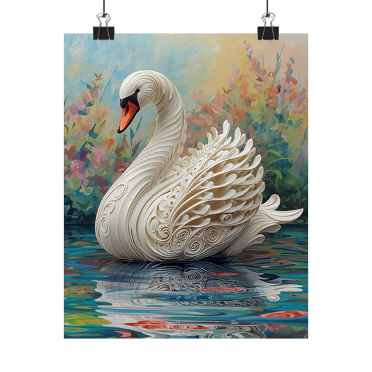 Sculpted Swan Matte Poster — Elegant White Swan Art Print