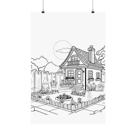 Cottage Garden Coloring Poster — Matte Vertical Poster for DIY Art & Home Decor