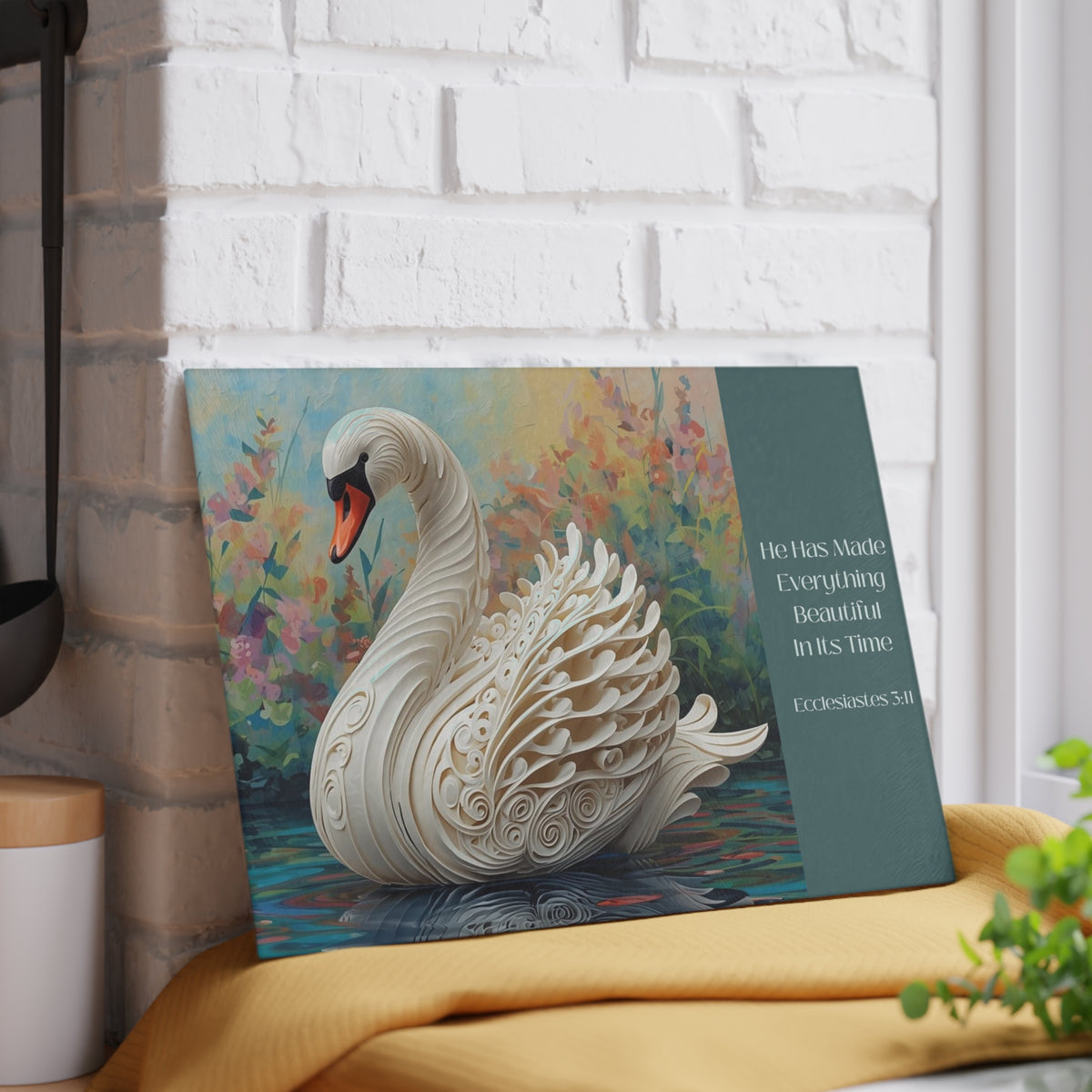 Swan Glass Cutting Board – "He Has Made Everything Beautiful in Its Time" (Ecclesiastes)