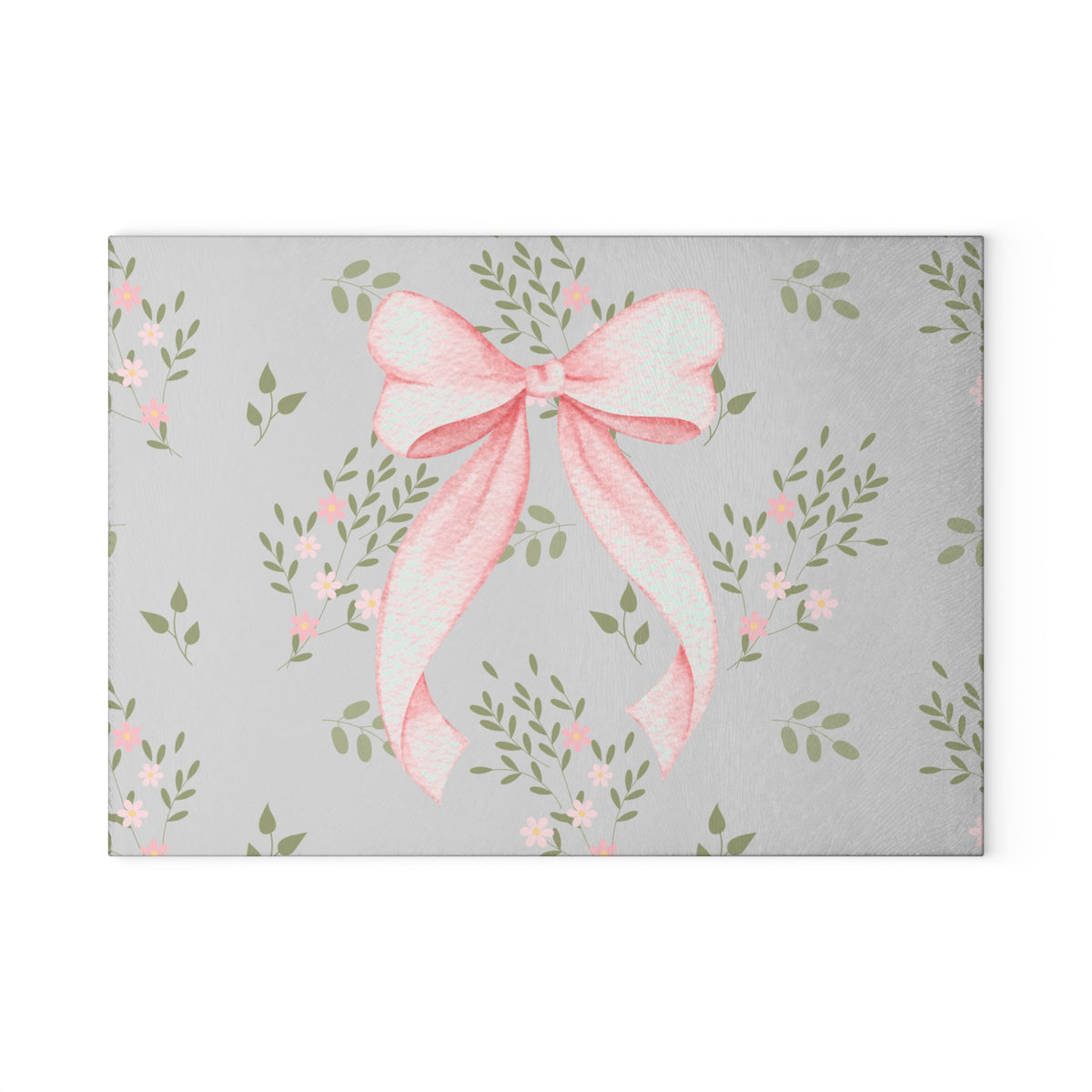 Glass Cutting Board — Pink Ribbon Floral Pattern