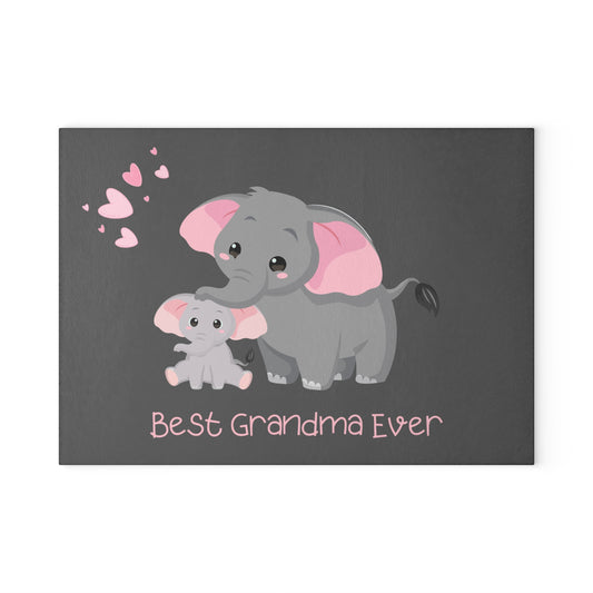 Glass Cutting Board – "Best Grandma Ever" Cute Elephant Grandma & Baby Kitchen Cutting Board