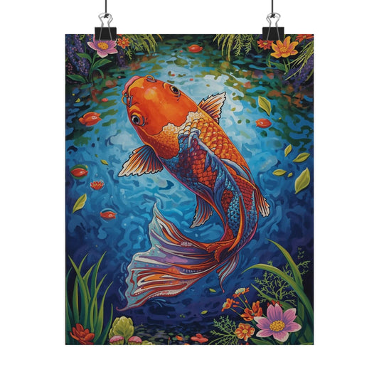 Koi Pond Matte Vertical Poster — Vibrant Orange Koi Fish Wall Art