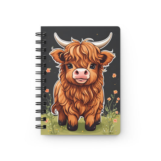 Highland Cow Spiral Notebook — Cute Brown Highland Cattle Journal for Kids & Animal Lovers