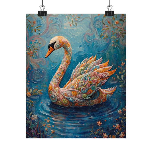 Swan Art Poster — Colorful Whimsical Matte Vertical Print